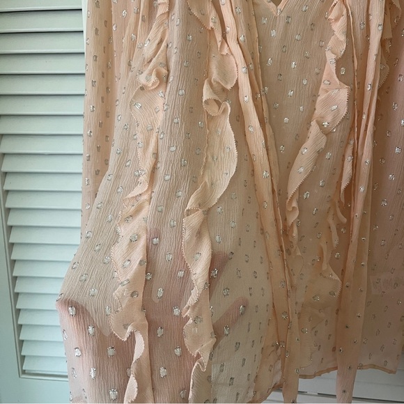 Rebecca Taylor x Revolve Metallic Dot Ruffle Blouse Long Sleeve | Pink | Size 10 - Picture 11 of 16